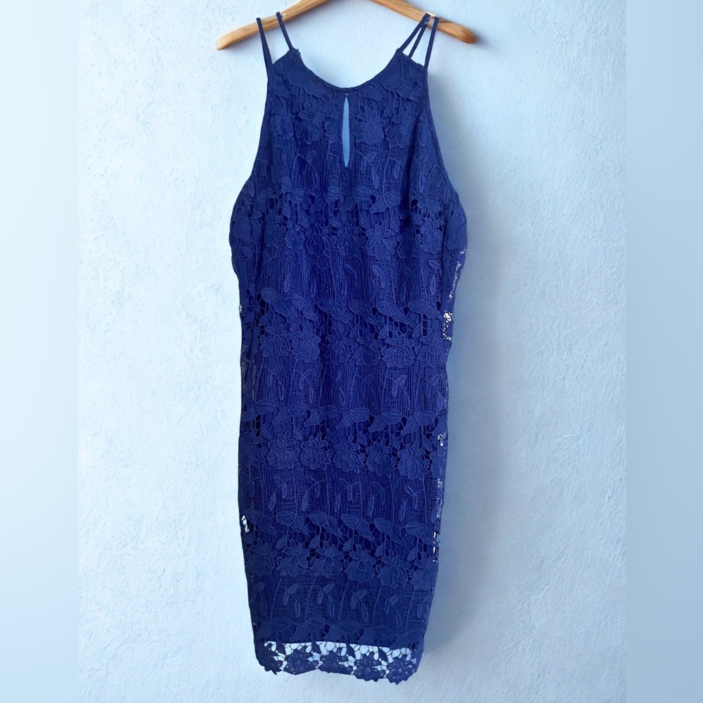 Astr Royal Blue Lace Backless Dress